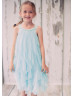 Beaded Neck Chiffon Ruffle Knee Length Flower Girl Dress
